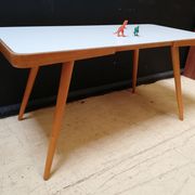 Wooden coffee table, children's desk glass top, interier praha, 1960, Czechoslovakia