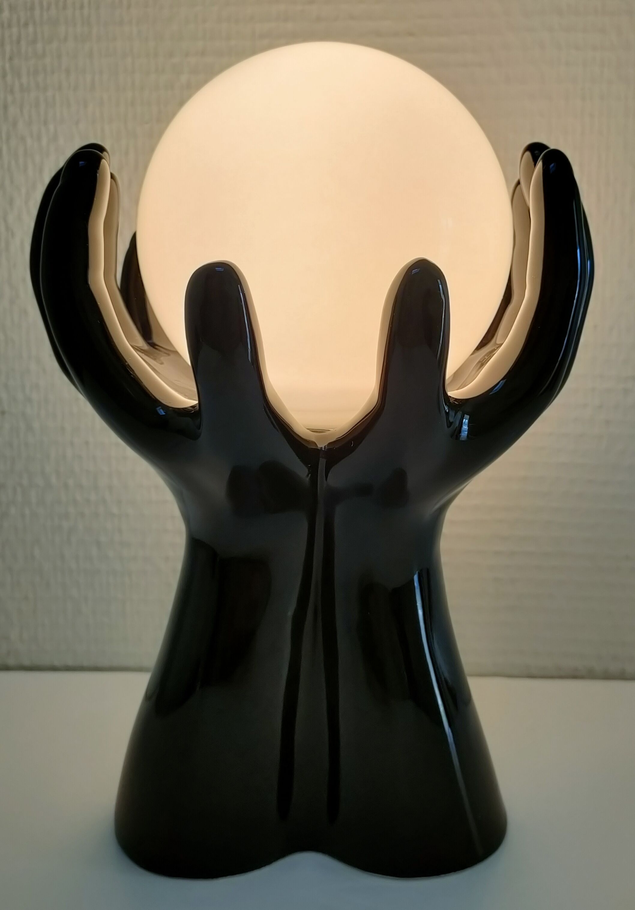 Black ceramic and opaline design hand lamp 90s