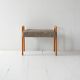 Vintage Scandinavian oak footstool with grey upholstery