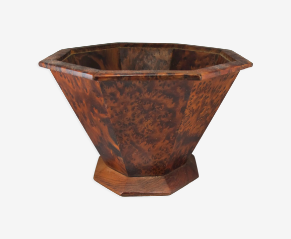 Corbeille ou vide poche en bois et placage de loupe de thuya
