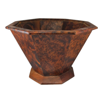 Corbeille ou vide poche en bois et placage de loupe de thuya