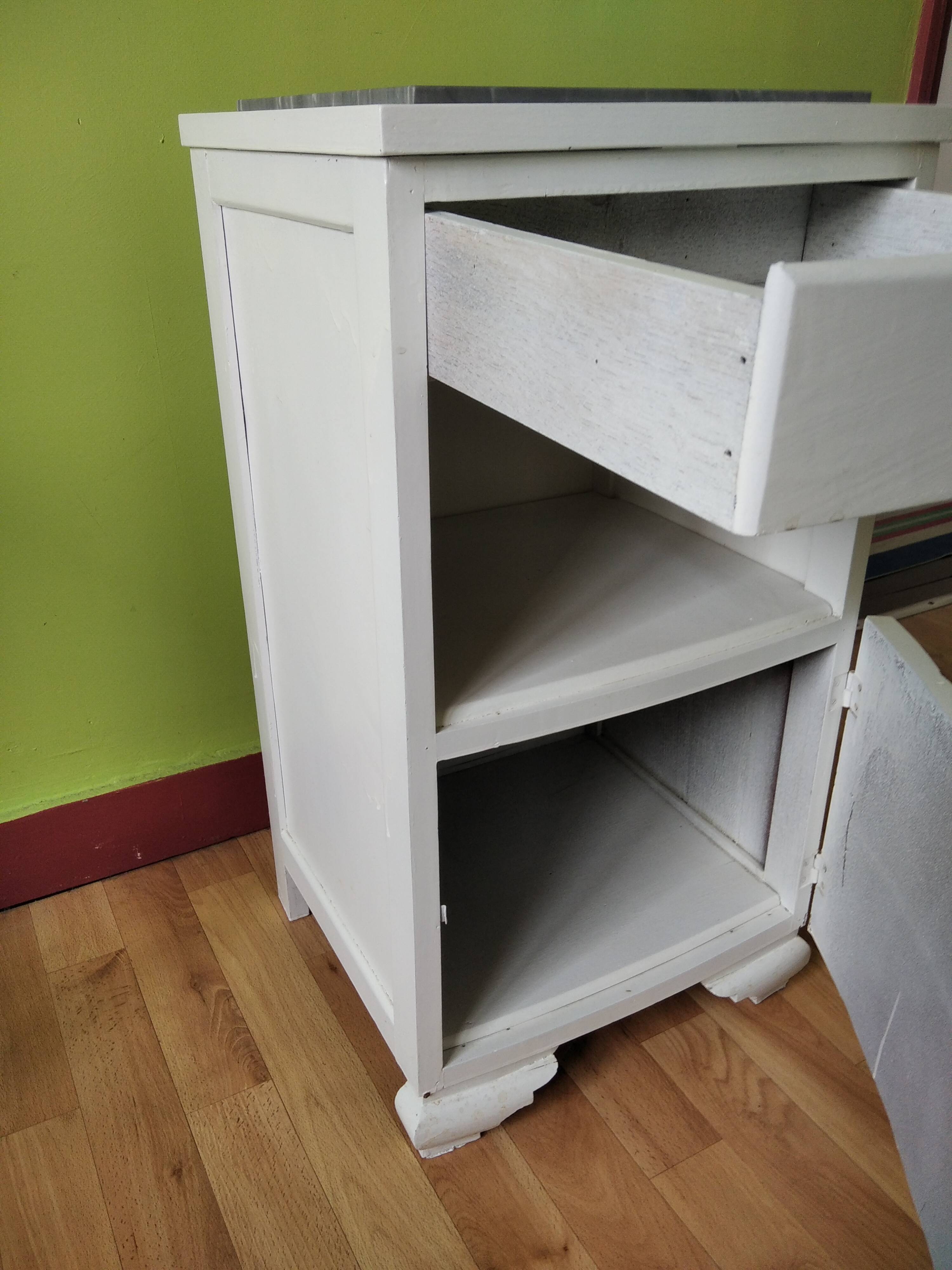 White night table with grey marble top
