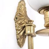 Pair of brass and opaque glass wall lights, 1950s