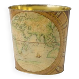 Wastepaper basket Massilly France vintage sheet metal decoration planisphere, 1960