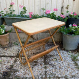 Vintage rattan magazine holder table