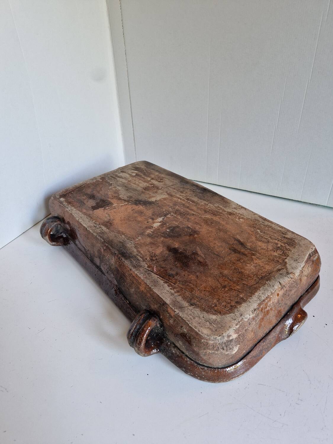 Ancien Plat À Jus Lechefrite 19e Terre Cuite Vernissée Art Populaire
