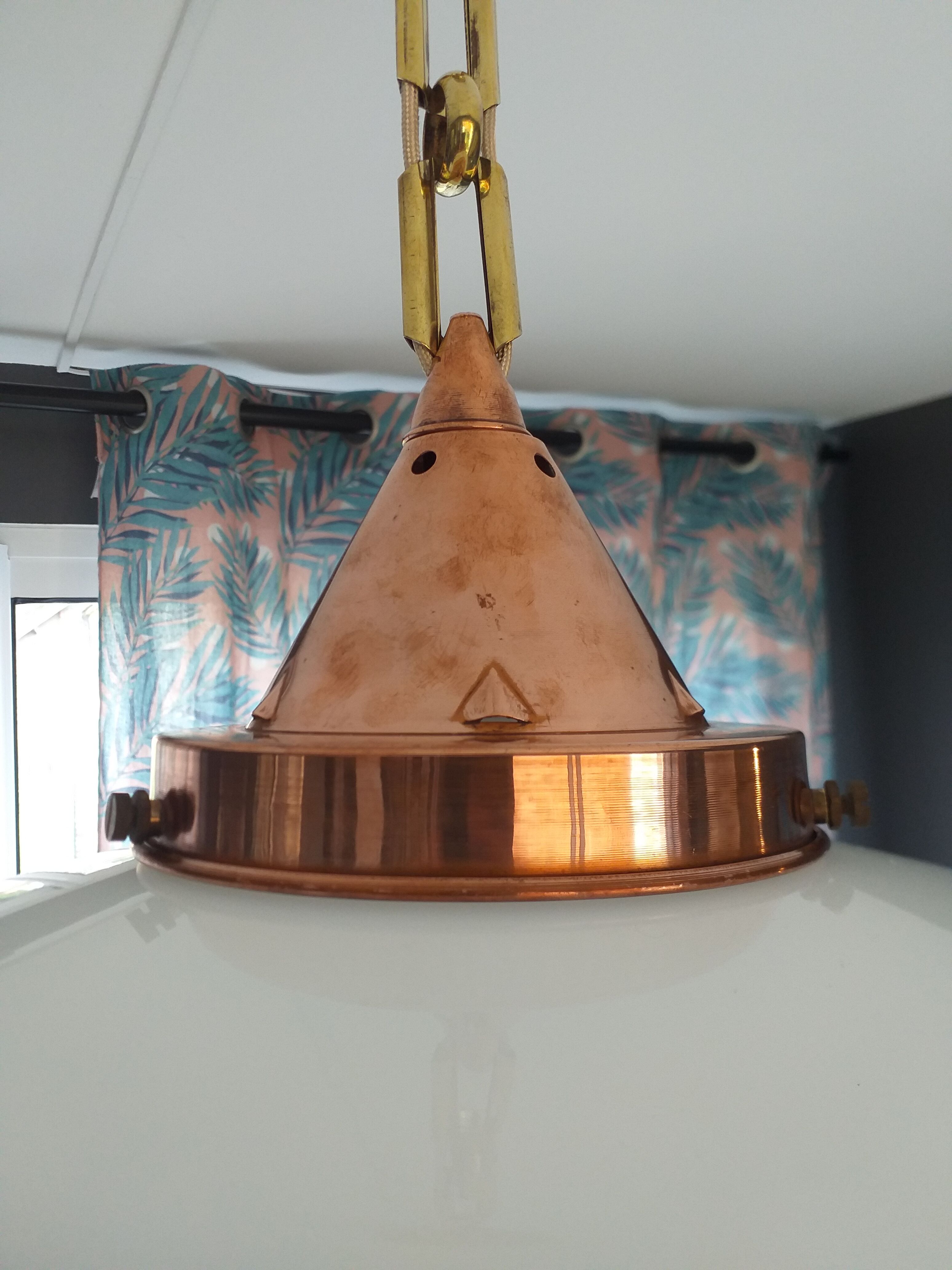Old copper and opaline chandelier