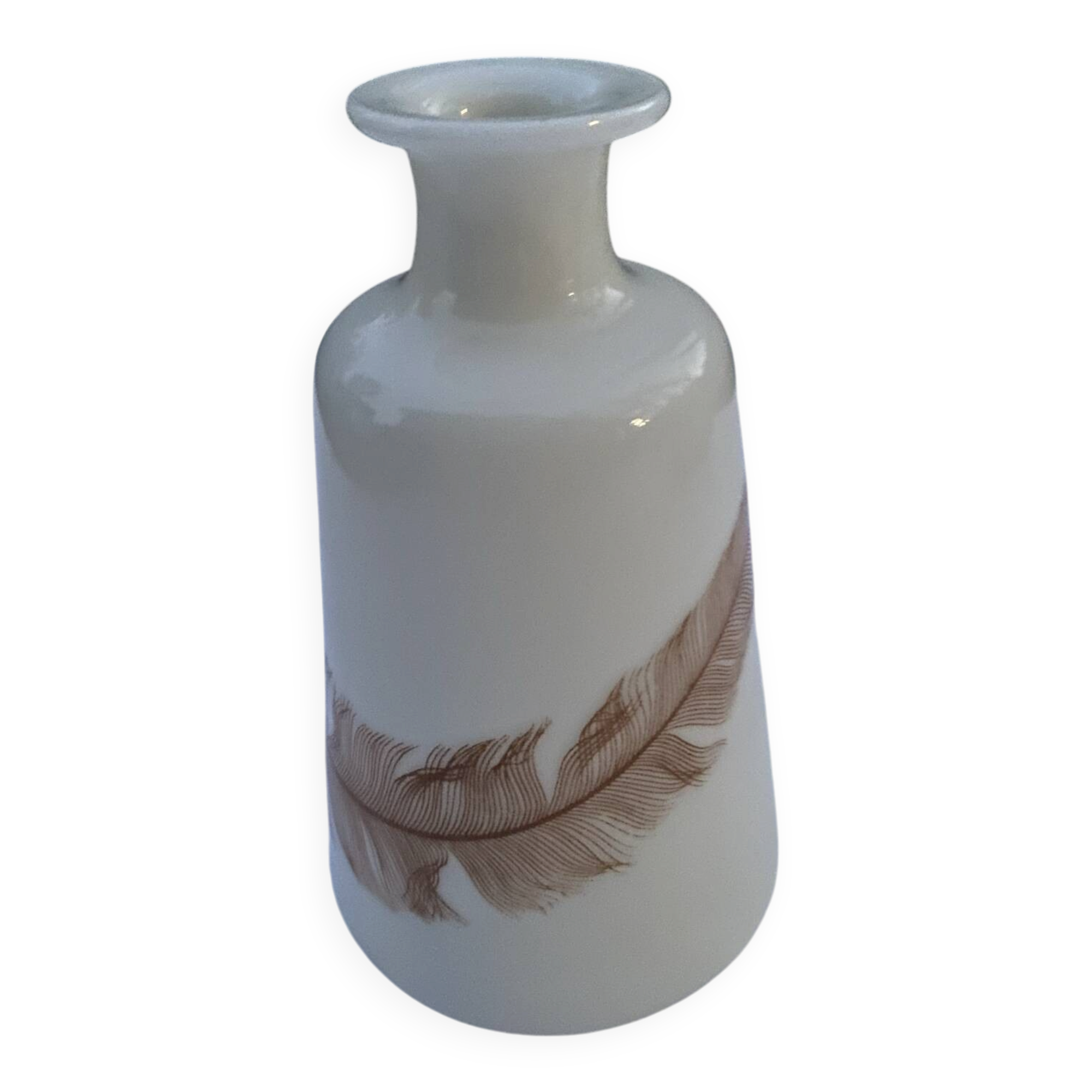 Vintage Soliflore in White Opaline with Feather Motif — Blown Glass (Pon)