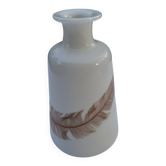 Soliflore Vintage en Opaline Blanche Motif Plumes — Verre Soufflé (Pon