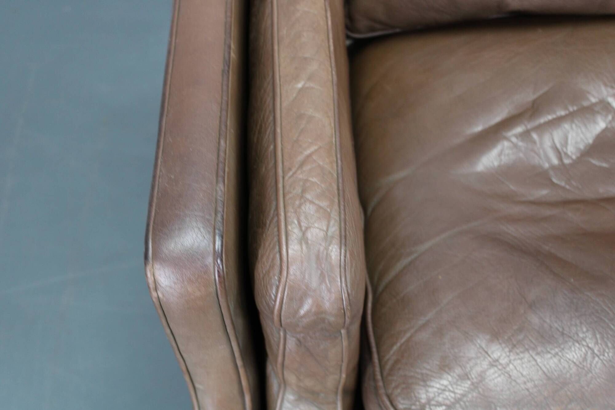 Danish mid-century three-seat brown leather sofa, 1970s