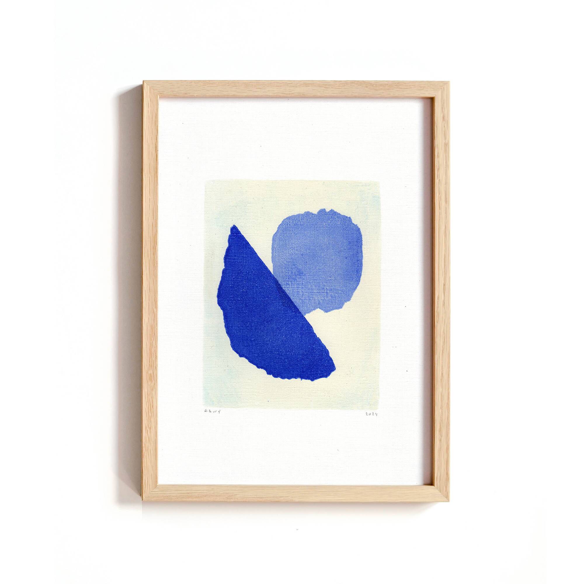 Collection of 4 abstract paintings on paper - klein blue - signed eawy