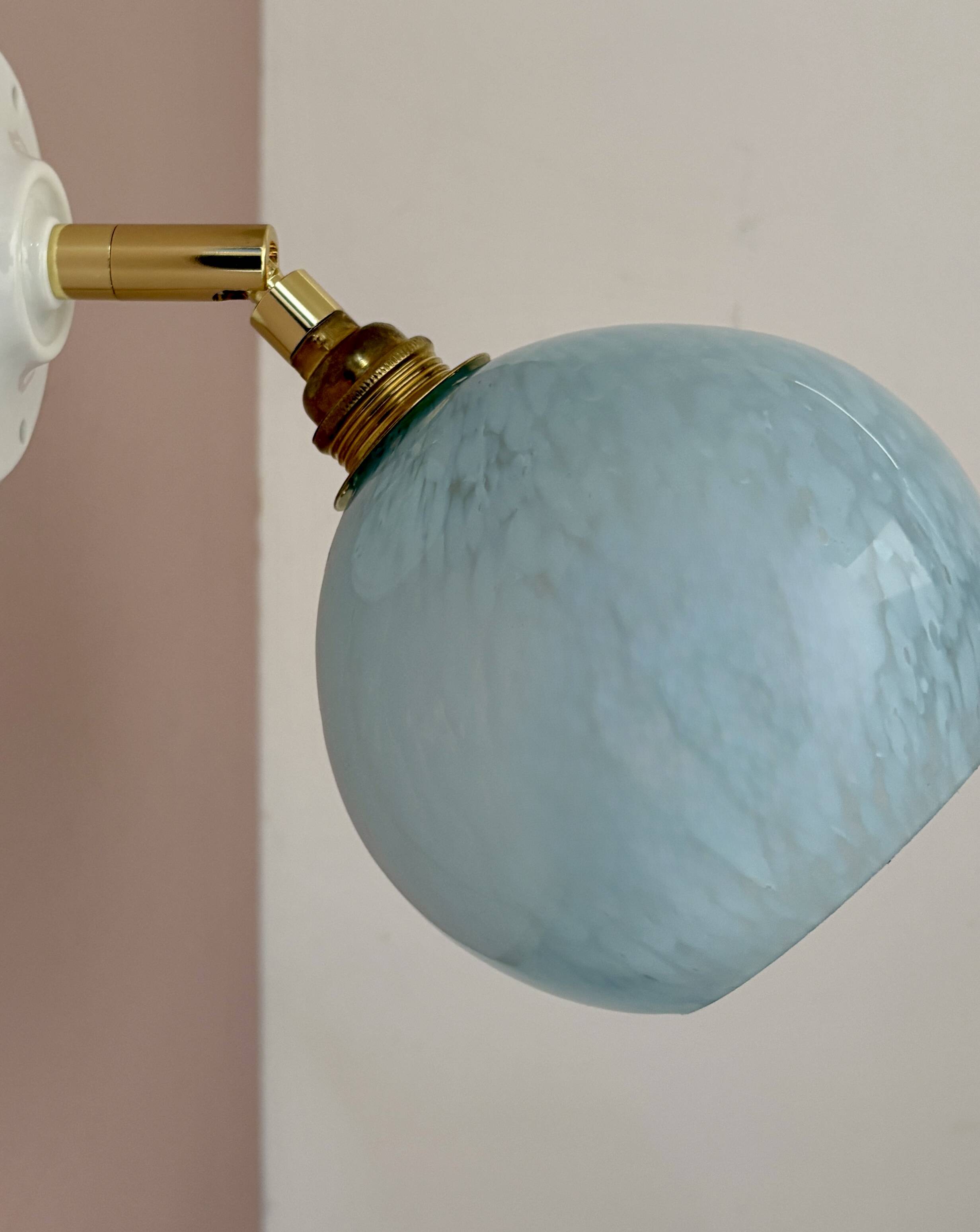 Vintage glass globe wall light in blue from Clichy.