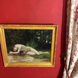 Ancienne huile sur toile représentant une scène de nu
