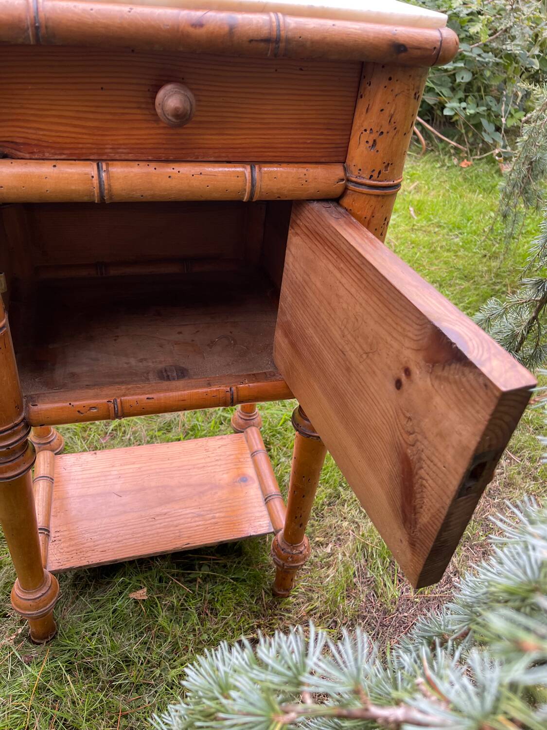 Bamboo and marble bedside table