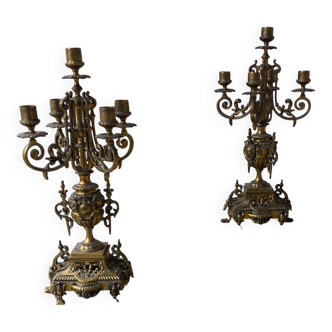 Paire de chandeliers antique en laiton 5 bougies