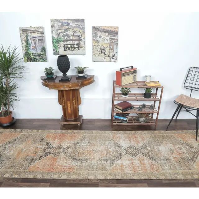 Turkish Orange Oushak Vintage Runner Orange 95x318