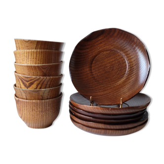 6 cups and Japanese wooden saucers
