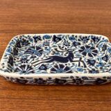 Vintage handmade blue ceramic ashtray with deer and flower ornament from Rodos Ceramics.