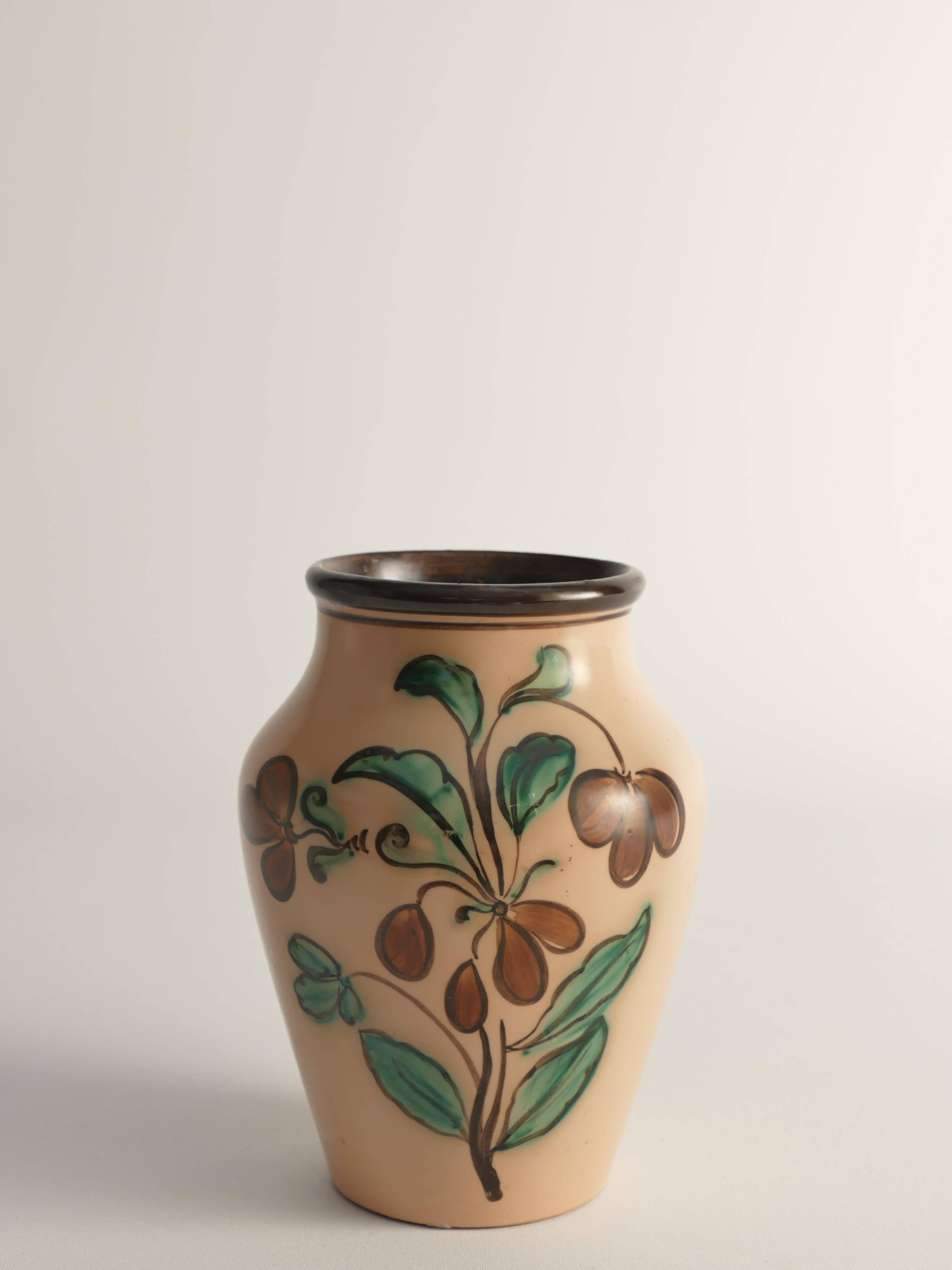 Art Nouveau Flower Motif Earthenware Vase by Sala, Sweden 1920s