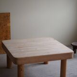 Square coffee table in solid pine with solid legs by Rainer Daumiller, mid-20th century brutalist style.