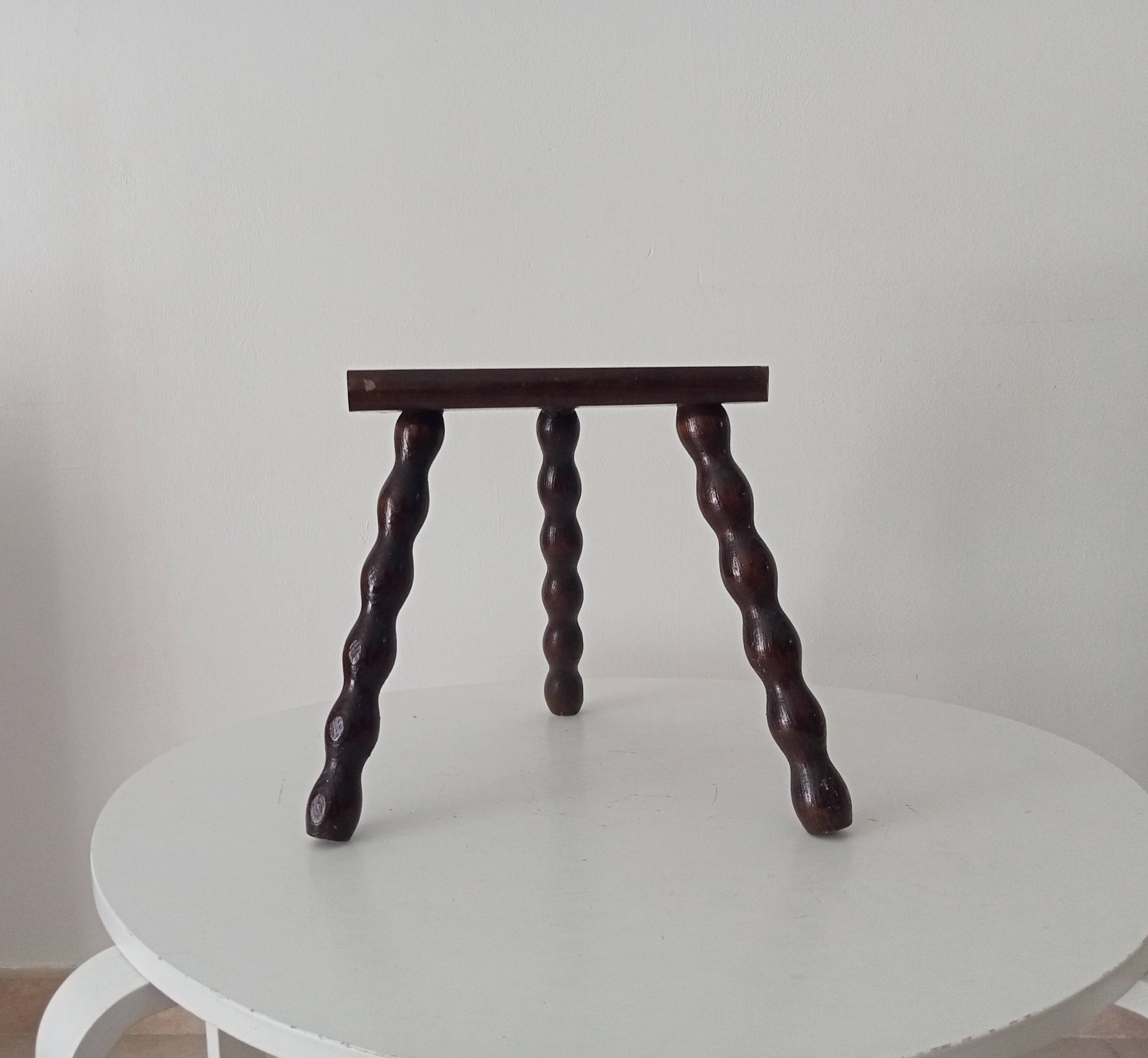 Vintage turned wooden tripod stool