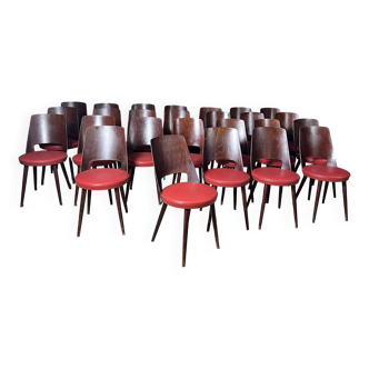 Lot de 26 chaises Baumann Mondor skaï rouge années 50 France