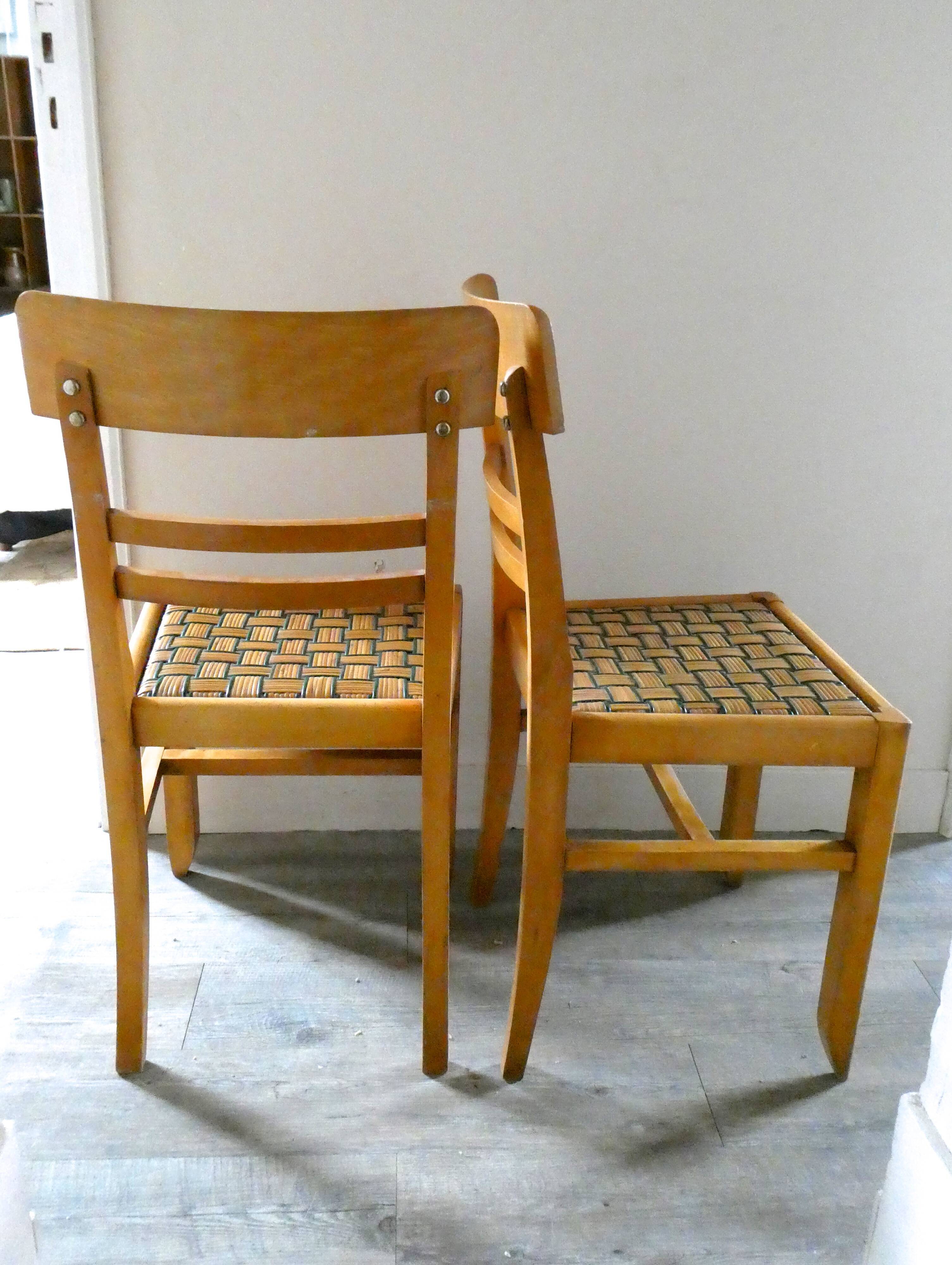 Pair of chairs, sitting in braided wicker, 50 years