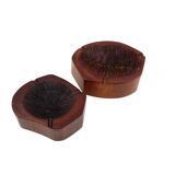 Organic modern set of 2 wood ashtrays, France 1970s