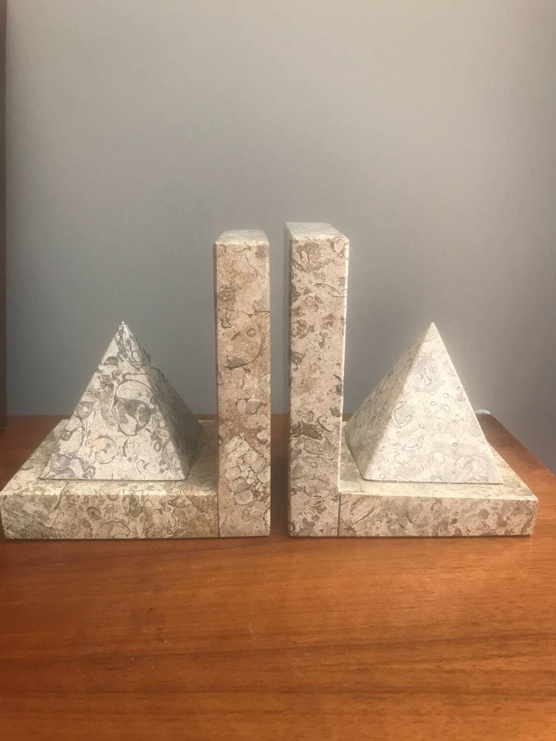 Pair of marble pyramid bookends