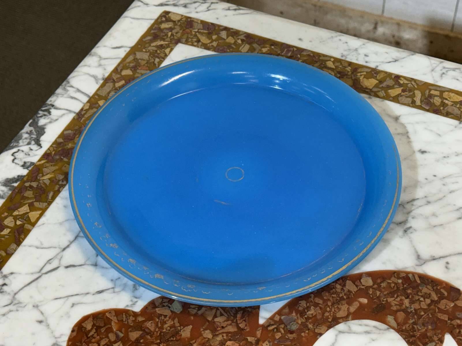Plateau en opaline bleu et or 19ème