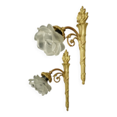 Pair of single-light wall sconces in the Louis XVI torch style - gilded bronze