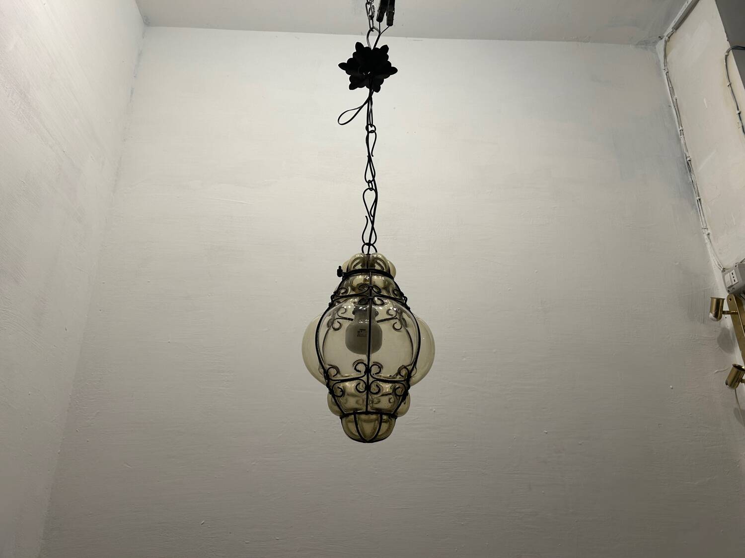 Murano Glass Wrought Iron Light Pendant