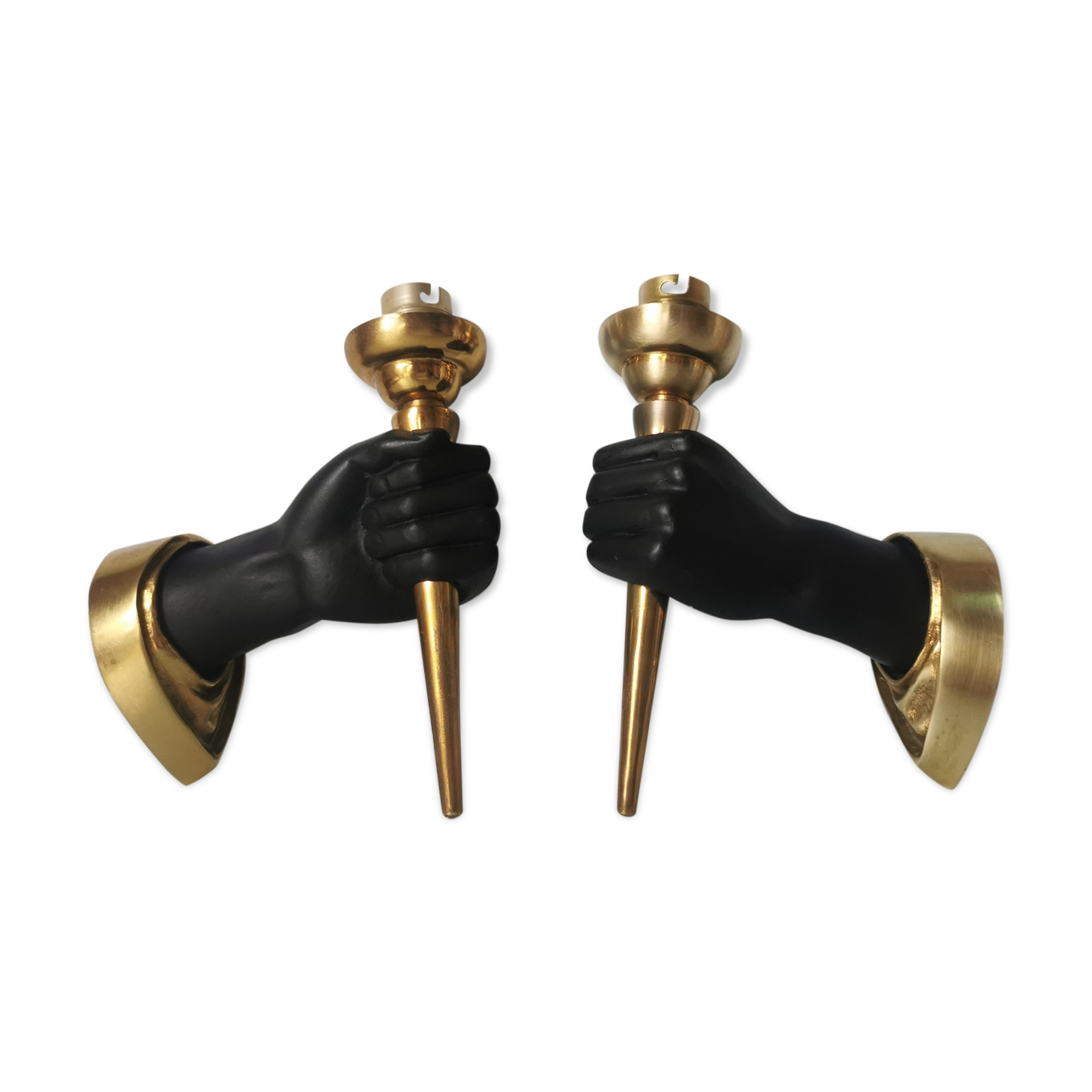 Pair of brass hand flare appliques