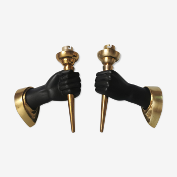 Pair of brass hand flare appliques