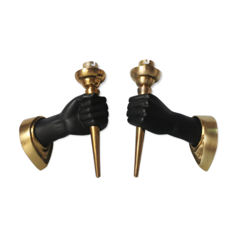 Pair of brass hand flare appliques