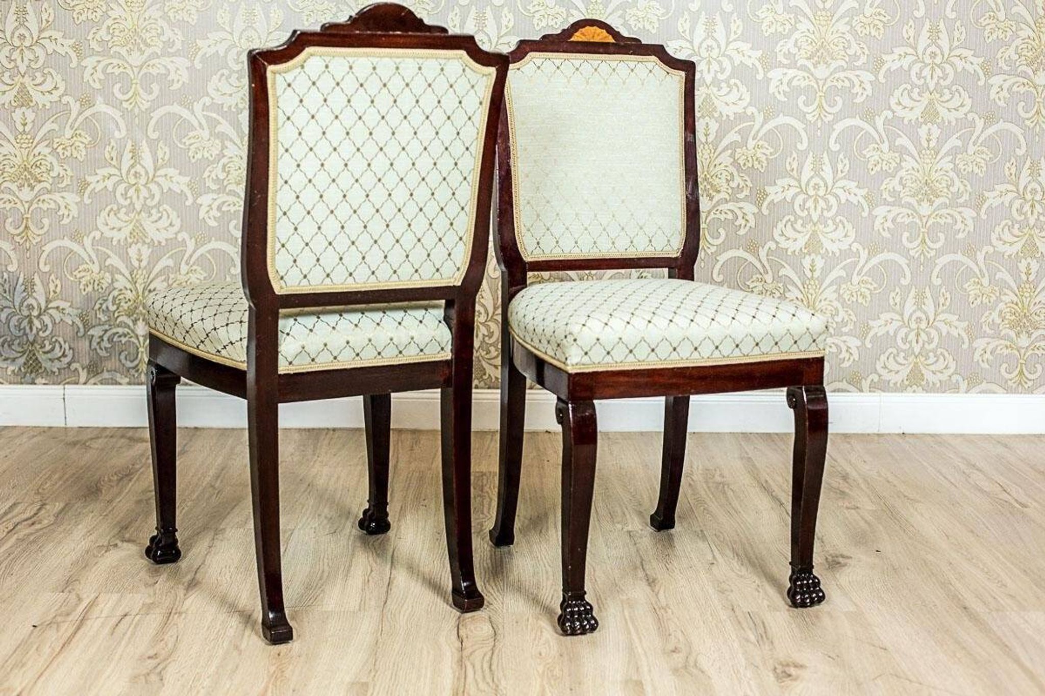 Table ronde avec chaises rembourrées, années 1950, ensemble de 5