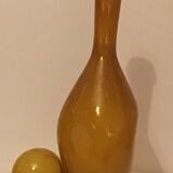 Carafe bubbled glass amber color signed Biot, vintage