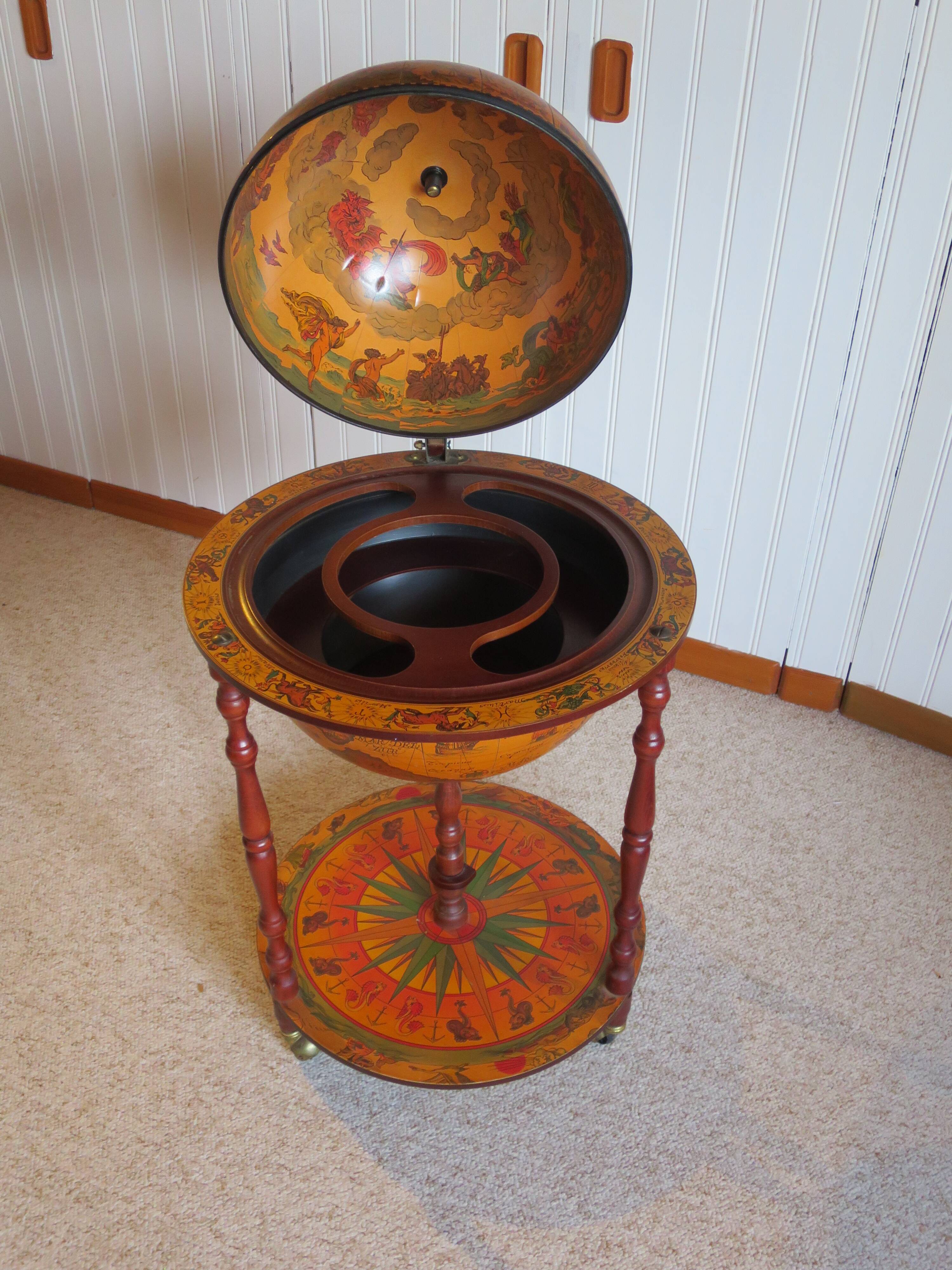 Vintage globe bar cabinet, colonial style, Italy, 1970s