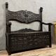 Italian Renaissance style solid wood chest bench decorated with grimacing masks