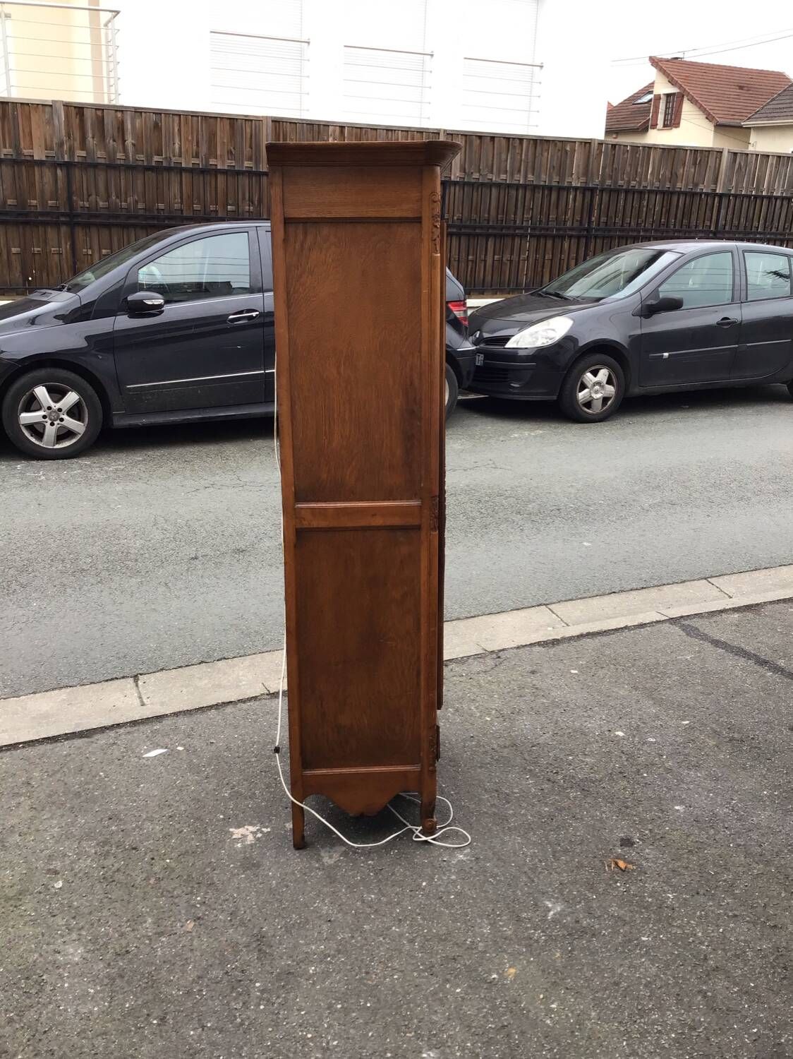 Antique French fruitwood bonnetiere armoire, 18th century