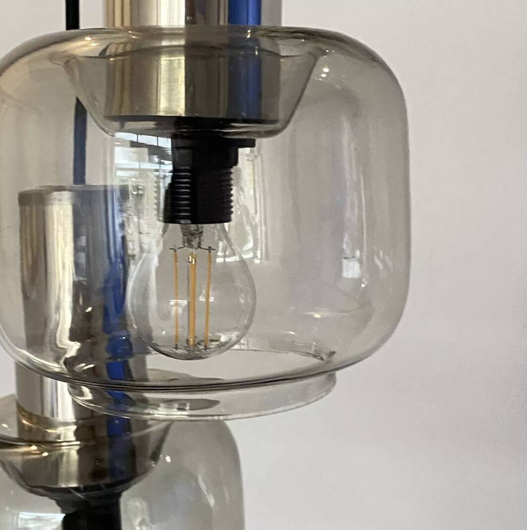 Vintage cascade pendant light with antique smoked glass globes