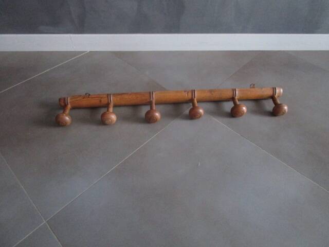 Old wooden wall coat rack - 6 hooks