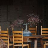 Set of 8 modern Italian dining chairs, beech with woven seats, 1960s.