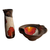 Vase et bol, coupe céramique vintage Tri Ushi (Bulgarie)