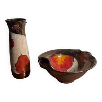 Vase and bowl, vintage ceramic cup Tri Ushi (Bulgaria)