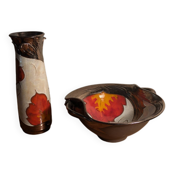 Vase and bowl, vintage ceramic cup Tri Ushi (Bulgaria)