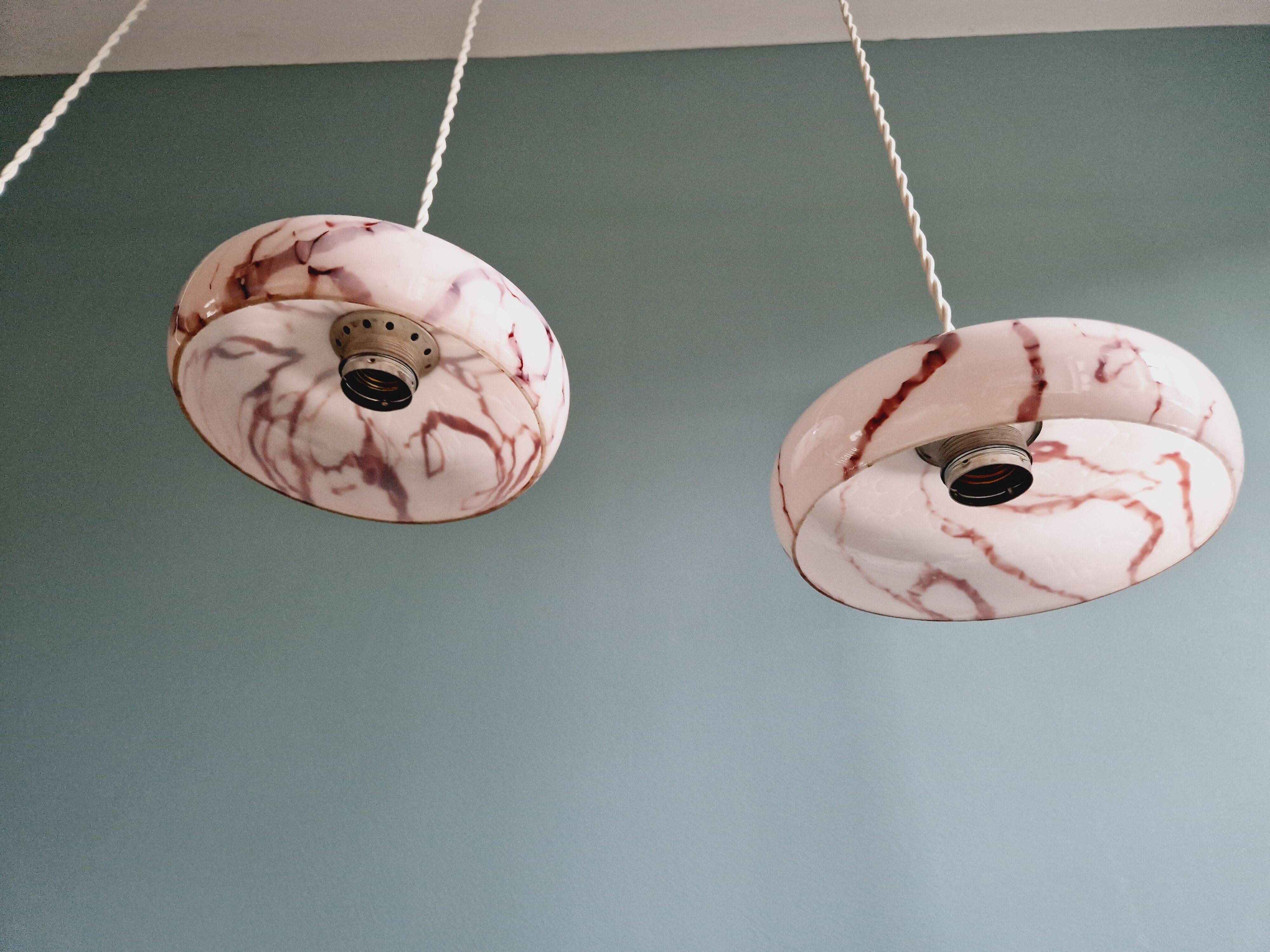 Set of 3 pendants in pink marbled opaline