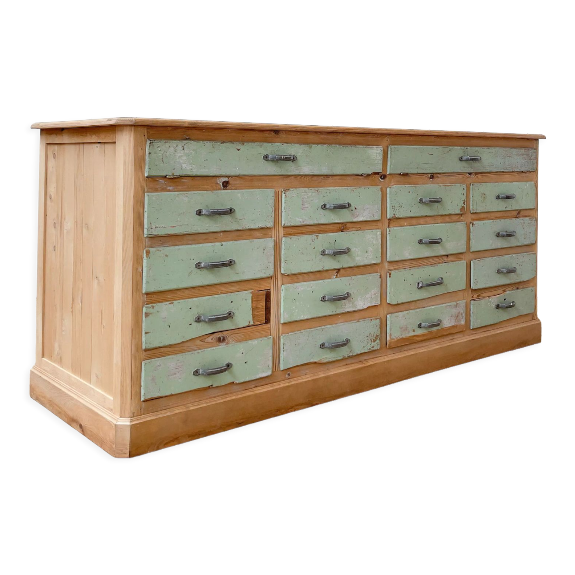 Old wooden display case with drawers, 1950