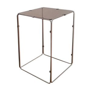 Table d'appoint bout de canapé métal chromé et verre fumé vintage