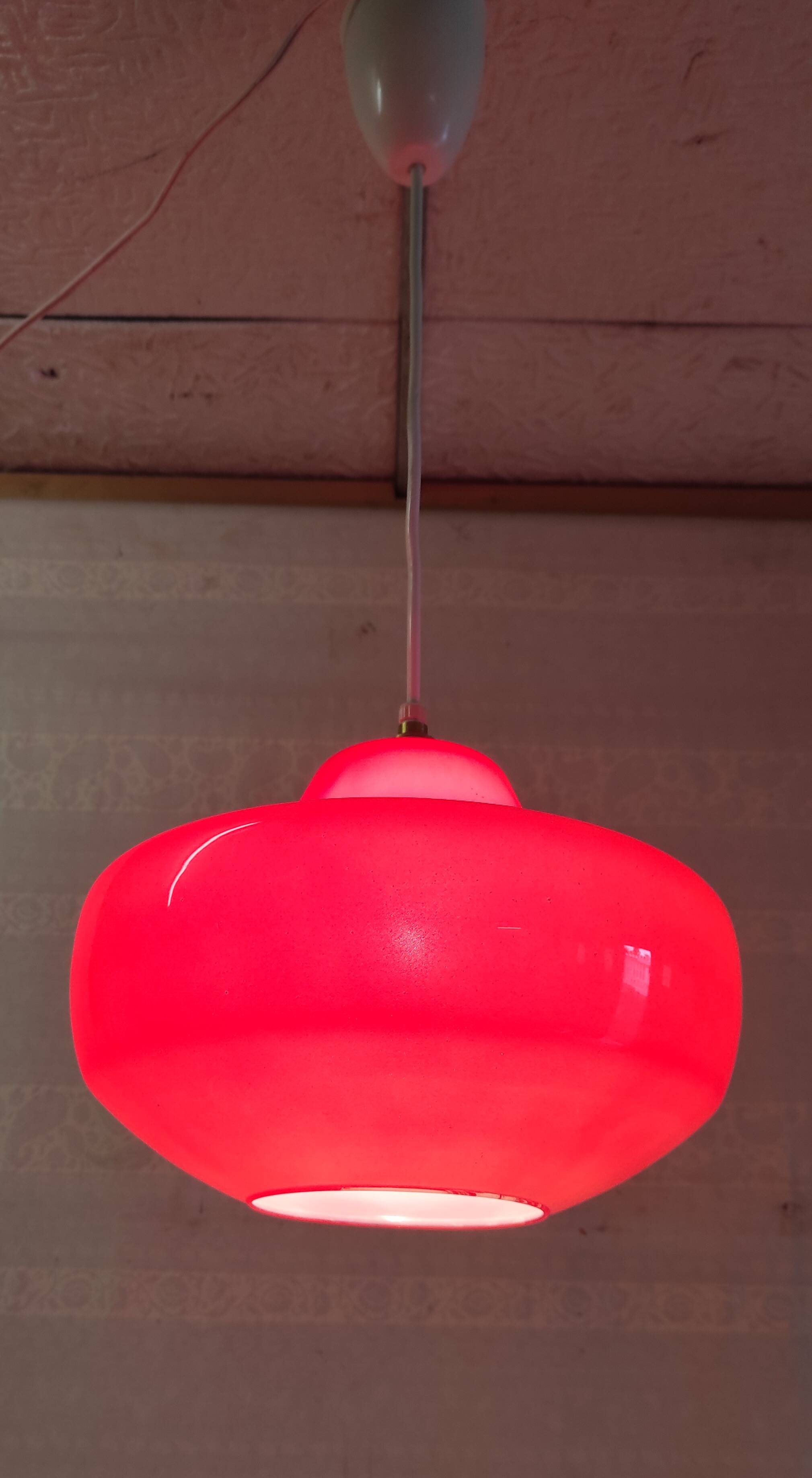 Vintage red glass pendant light from the 70s